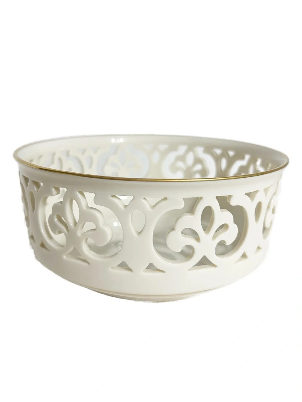 Vintage Lenox Ivory Porcelain Reticulated Openwork Bowl With Gold Trim Made-USA